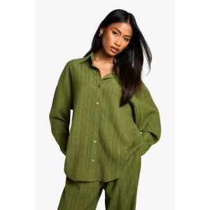 Chemise Tissée Texturée À Effet Froissé - Vert Kaki - 44, Vert Kaki