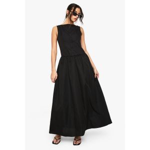 Robe Longue À Décolleté Fendu Et Détails De Boutons - Noir - 42, Noir