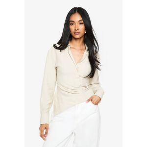 Blouse Portefeuille À Effet Lin - Gris Pierre - 34, Gris Pierre