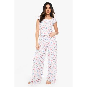 Ensemble Pyjama À Imprimé Fruité Avec Détails Boutons, Haut À Manches Courtes Et Pantalon - Blanc Cassé - 38, Blanc Cassé