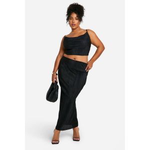 "Plus" Plissé Cami Top Et Jupe Midaxi Coord - Noir - 52, Noir