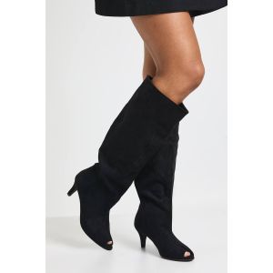 boohoo Femmes Bottes Hautes Au Genou en Synthetique a Bout Ouvert et Talon Aiguille Bas | Noir | Taille: 36