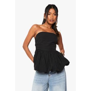 Bandeau À Dos Froncé Avec Peplum Bouffant - Noir - 36, Noir