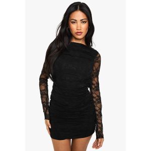 Robe Mini En Dentelle Avec Détails Froncés Et Dos Nu - Noir - 38, Noir