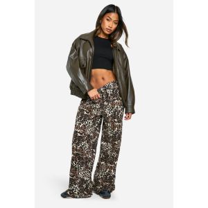Jeans À Imprimé Léopard, Taille Élastiquée, Jambes Larges - Leopard - 44, Leopard