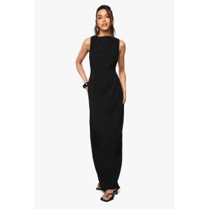 Robe Maxi Look Lin À Décolleté Fendu - Noir - 42, Noir