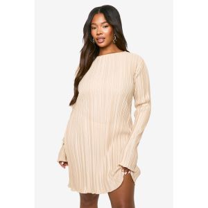 "Plus" Plissé Robe Droite À Dos Drapé - Champagne - 44, Champagne