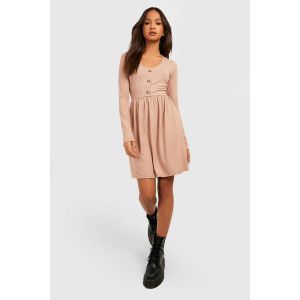 Robe Smock À Boutons En Tissu Côtelé - Marron Taupe - 40, Marron Taupe