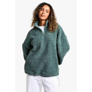 Sweat-Shirt Borg Surdimensionné À Demi-Zip Et Détail En Nylon - Vert Kaki - L, Vert Kaki