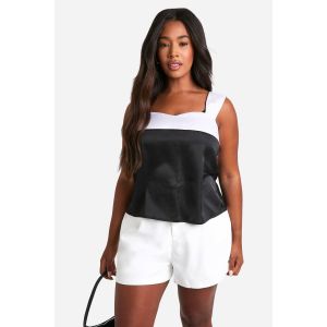 Haut En Satin Contrasté "Plus" - Noir - 54, Noir