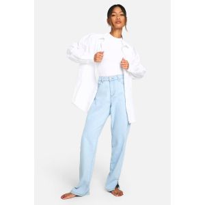 Jeans Droits Taille Haute À Ourlet Fendu Boohoo Basics - Délavé - 12/30L, Délavé