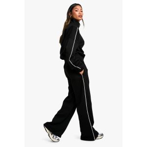Piping Detail Zip Through Straight Leg Tracksuit - Noir - M, Noir