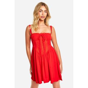 Robe Smock À Corset En Dentelle - Rouge - 38, Rouge