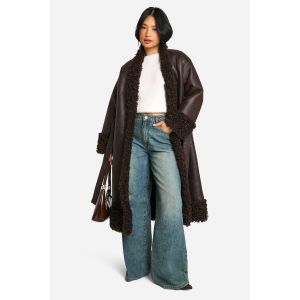 "Petite" Veste En Synthétique À Garniture Teddy Ceinturée - Marron Chocolat - 38, Marron Chocolat
