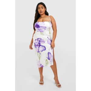 "Plus" Printed Midi Slip Dress - Mauve - 56, Mauve