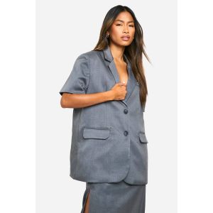 Blazer Long Oversize À Épaules Rembourrées Manches Courtes Marl - Gris Anthracite - 40, Gris Anthracite