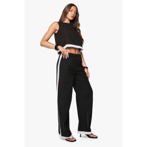 Pantalon En Lin À Rayures Contrastées - Noir - 36, Noir