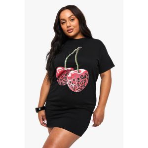Robe T-Shirt Surdimensionnée "Plus" Leopard Cherry - Noir - 52, Noir