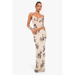 Jupe Maxi À Colonne En Maille Imprimée Avec Doublure Hot Fix - Nude - 42, Nude