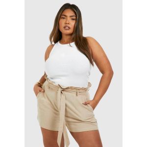 Grande Taille - Short En Lin Froncé - Gris Pierre - 28, Gris Pierre