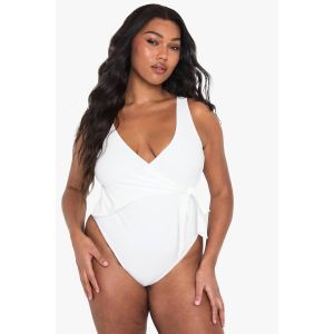 "Plus" Swimwear Essentials Maillot De Bain Enveloppant Avec Contrôle Du Ventre - Blanc - 48, Blanc