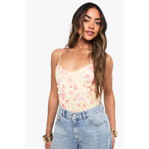 Floral Printed Mesh Bodysuit - Citron - 42, Citron