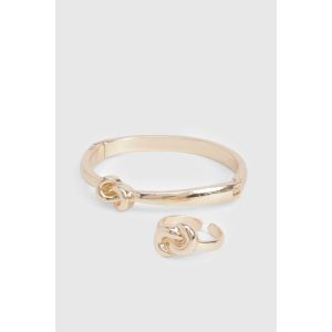 Multipack De Bagues À Détails De Nœud Et Bracelets Manchette - Jaune Or - S/M, Jaune Or