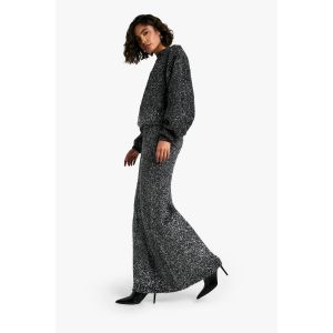 "Tall" Tinsel Knit Jumper And Maxi Skirt Co Ord - Gris Anthracite - Xs, Gris Anthracite