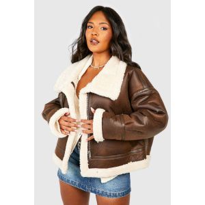 "Plus" Teddy Trim Veste Aviateur - Marron - 46, Marron