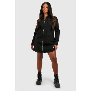 Robe Chemise En Denim À Zip Grande Taille - Noir - 54, Noir
