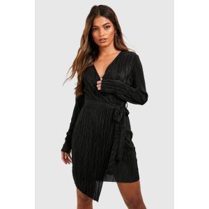Robe Mini Portefeuille En Plissé - Noir - 38, Noir