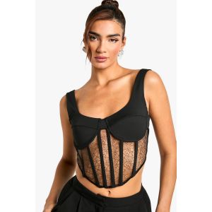 Corset En Satin À Détails En Dentelle Avec Bonnets Structurés - Noir - 40, Noir