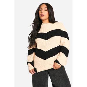 Pull Pour Grandes Tailles À Col Haut Et Motif Chevron - Noir - 44-46, Noir