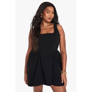 "Plus" Robe Skater Grande Taille À Encolure Carrée Et À Fronces - Noir - 56, Noir