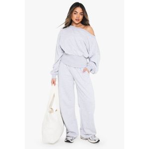 Survêtement Off-Shoulder À Taille Cintrée Et Jambes Larges - Gris Perle - S, Gris Perle