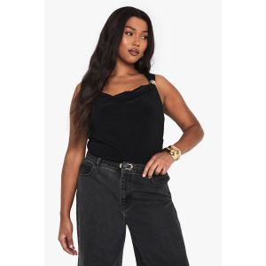 Body Taille "Plus" Avec Encolure Drapée À L'Avant Et Garnitures D'Or - Noir - 56, Noir