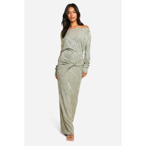 "Petite" Robe Maxi En Jacquard À Motif Animalier Avec Détail Drapé - Vert Olive - 36, Vert Olive