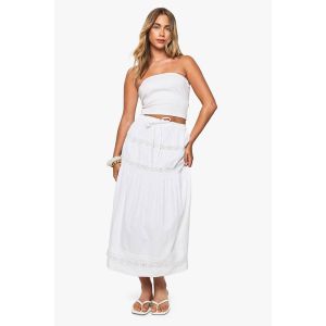 Jupe Maxi Tissée Avec Insertion En Dentelle - Blanc - 44, Blanc