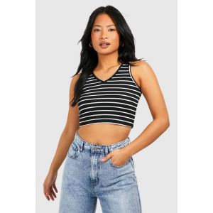 "Petite" V Neck Stripe Vest - Noir - 40, Noir