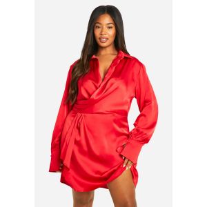 Robe Chemise Mini Pour Grandes Tailles À Col Et Décolleté Plongeant - Rouge - 54, Rouge