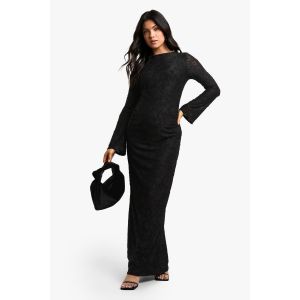 Robe De Maternité Mi-Longue À Motif Fleuri Texturé Et Manches Évasées De Style Colonne - Noir - 36, Noir