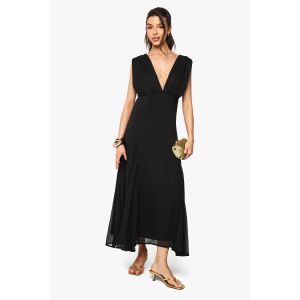 Robe Maxi En Chiffon À Manches D'Ange Et Détail Fendu - Noir - 42, Noir