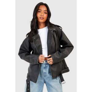 "Petite" Veste Biker Oversize Vintage En Synthétique - Noir - 42, Noir