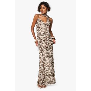 Robe Maxi Slip À Imprimé Léopard Et Encolure Drapée - Coupe Grande - Imprimé Animal - 40, Imprimé Animal
