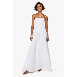 Robe Maxi Bandeau En Lin Froncé Pour Personnes Élancées - Blanc - 44, Blanc