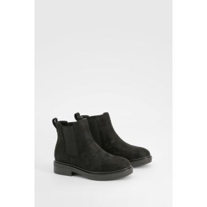 Bottes Chelsea Basses À Panneaux En Suède Synthétique Factice Et À Coupe Large - Noir - 40, Noir