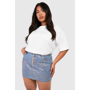 "Plus" Mini-Jupe En Denim Mé"Tall"ique Irisée - Bleu - 54, Bleu