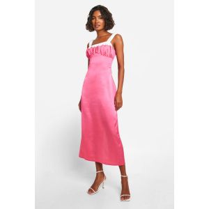 Robe Midaxi En Satin À Détails Contrastés - Rose - 42, Rose