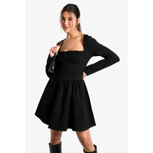 Bengaline Corset Robe Skater À Manches Longues - Noir - 36, Noir