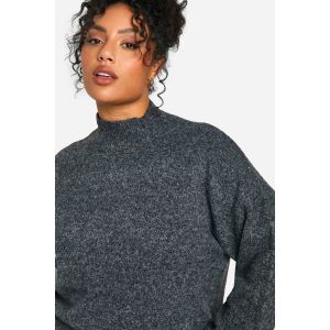 "Plus" Pull À Col Montant En Maille Douce Grande Taille - Gris Anthracite - 48-50, Gris Anthracite